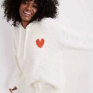 Women's Cozy Aerie Blanket Pullover Hoodie/Hooded Medium Off-White Red Heart
